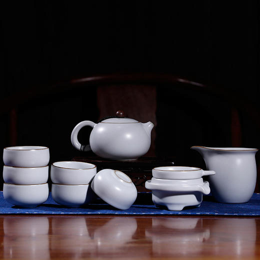 汝窑功夫茶具套装.汝窑西施壶10头套装（天青） 商品图1