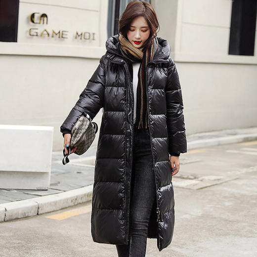 特卖价279 茱颖 2019新款亮面冬季韩版羽绒服女中长款加厚过膝修身