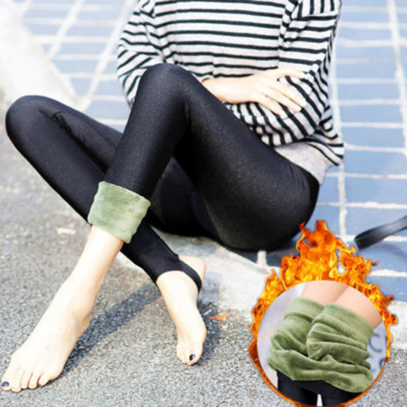 QY-0036艾草超柔绒光泽打底裤高腰加绒加厚护腰显瘦外穿保暖裤