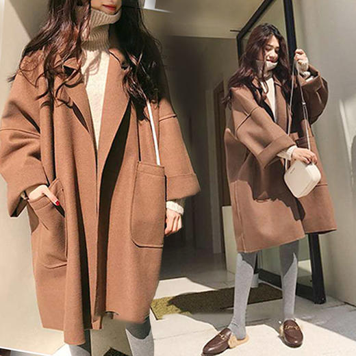 流行大衣女学生矮个子过膝斗篷赫本风毛呢外套薄款新款秋七夕情人节 商品图1