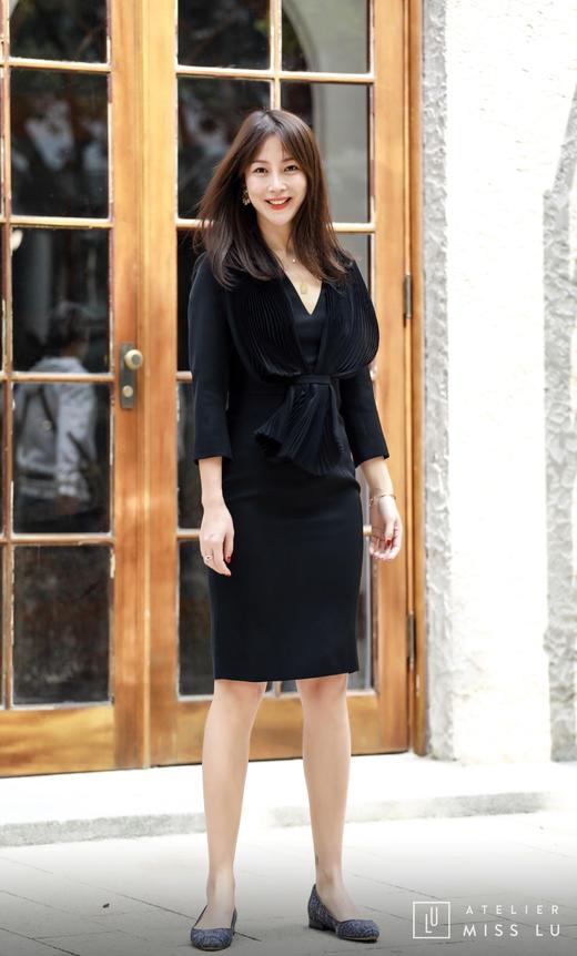 AtelierMissLu / Cicely-黑色两侧风琴褶装饰连身裙 商品图0