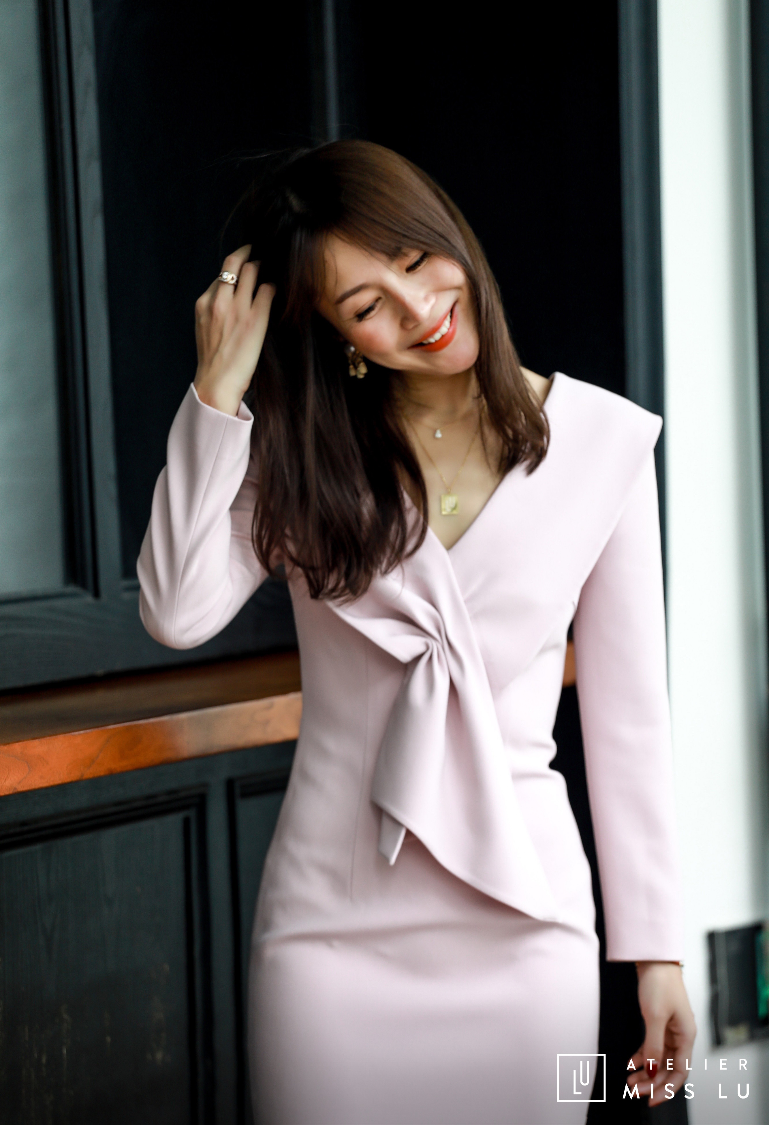 AtelierMissLu / Niecy-茱萸粉褶皱装饰连身裙