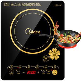 美的（Midea）电磁炉 触控按键 一键爆炒 电磁灶微晶面板 六大烹饪功能  定时功能 C21-RT2140（赠渗氮炒锅）