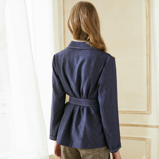 欧芮儿春装款女装收腰不规则翻领长袖外套女中长款春夹克 商品图3