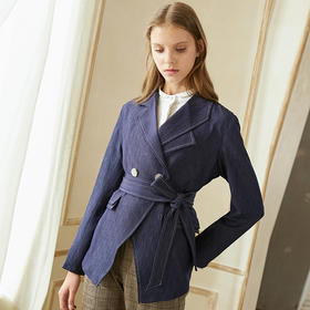 欧芮儿春装款女装收腰不规则翻领长袖外套女中长款春夹克