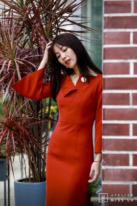 AtelierMissLu / Fiona-枫叶红金属扣装饰连身裙