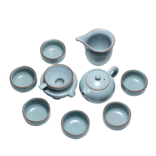 汝窑功夫茶具套装.汝窑西施壶10头套装（月白） 商品图4
