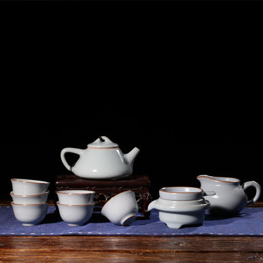 汝窑功夫茶具套装.石斛茶壶10头套装（天青） 商品图0
