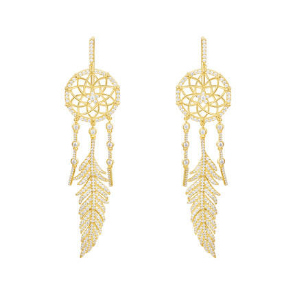 apm monaco黄金色捕梦网耳环女 设计感耳钉慵懒流苏耳饰品银耳坠