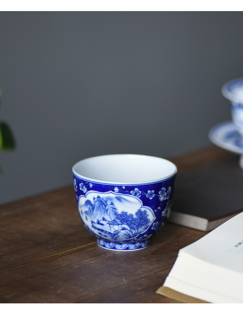 功夫茶杯单个主人杯景德镇纯手绘青花瓷陶瓷茶具茶杯单杯品茗杯