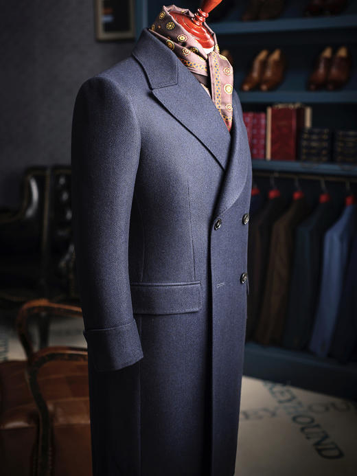 Stylbiella 羊绒羊毛蓝色宽人字纹马球大衣 商品图1