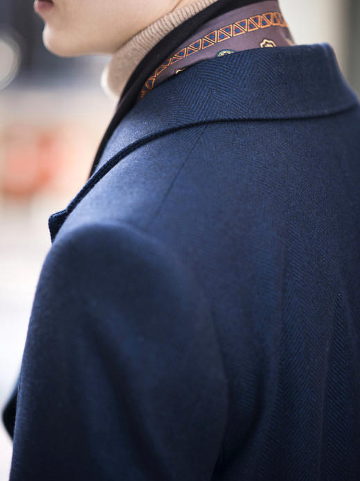 Stylbiella 羊绒羊毛蓝色宽人字纹马球大衣 商品图6