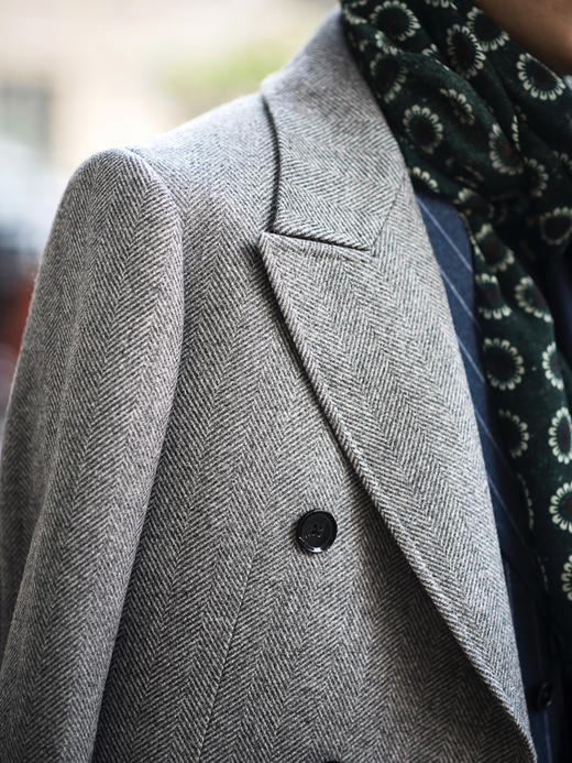 Stylbiella 羊绒羊毛灰色宽人字纹马球大衣 商品图7