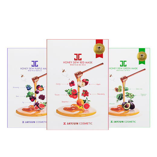 【保质期2021年3月】【香港直邮】JAYJUN 水光蜂蜜面膜（绿色+红色+紫色）5片/盒 商品图0