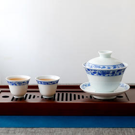 盖碗套装.手绘青花缠枝功夫茶具
