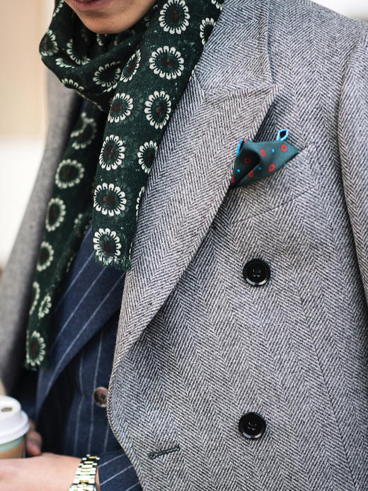 Stylbiella 羊绒羊毛灰色宽人字纹马球大衣 商品图8