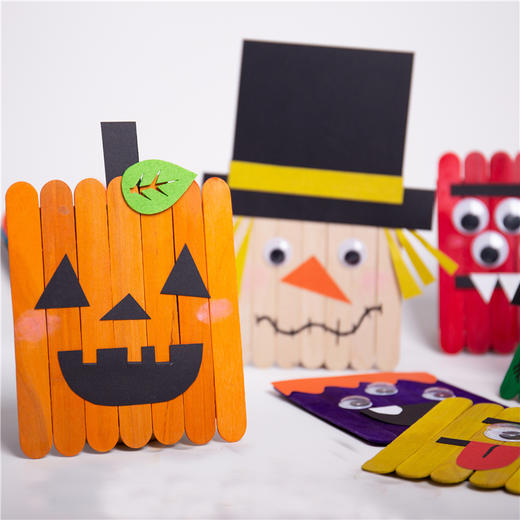 万圣节手工diy雪糕棒创意大脸怪鬼魂创意幼儿园儿童制作南瓜材料