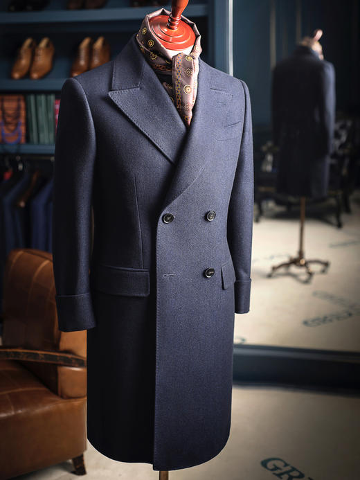 Stylbiella 羊绒羊毛蓝色宽人字纹马球大衣 商品图0