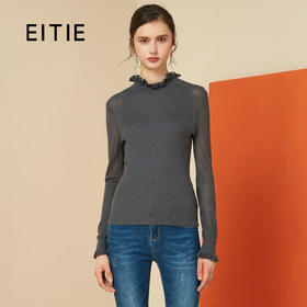 EITIE爱特爱女装秋冬新品时尚木耳领百搭纯色打底衫针织衫6001710