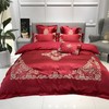 【婚庆套件】。古典欧美风500T锦缎刺绣大红色结婚床品套件 商品缩略图0