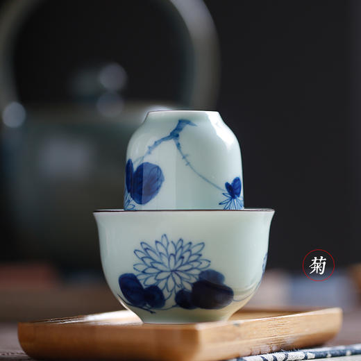 功夫茶具.乌龙茶铁观音闻香品茗杯套组手绘青花（菊花套组） 商品图0