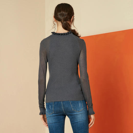 EITIE爱特爱女装秋冬新品时尚木耳领百搭纯色打底衫针织衫6001710 商品图3