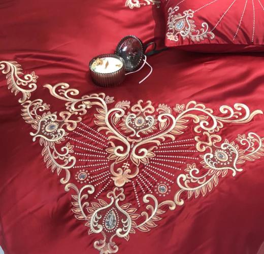 【婚庆套件】。古典欧美风500T锦缎刺绣大红色结婚床品套件 商品图4