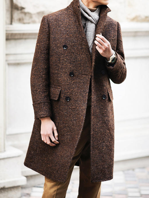 Stylbiella 羊毛+羊驼+马海毛+丝棕色毛圈纱马球大衣 商品图3