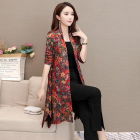 DS-2726秋季新款韩版复古印花松显瘦开衫上衣