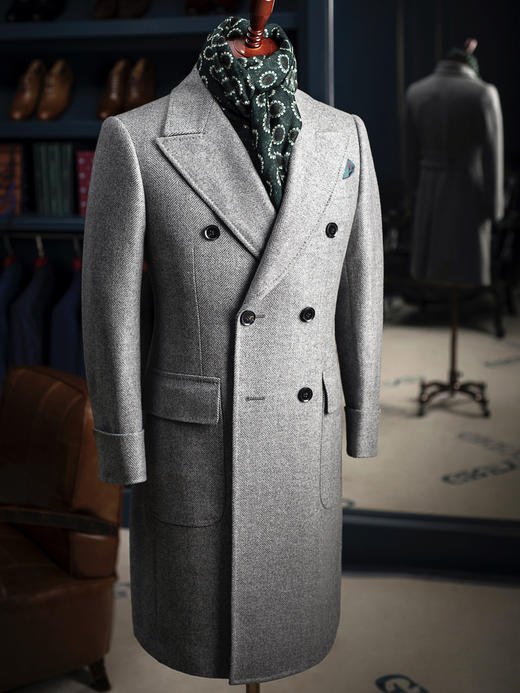 Stylbiella 羊绒羊毛灰色宽人字纹马球大衣 商品图0