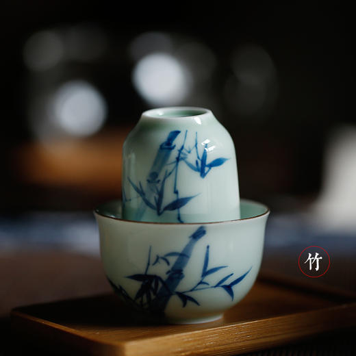 功夫茶具.乌龙茶铁观音闻香品茗杯套组手绘青花（竹子套组） 商品图0