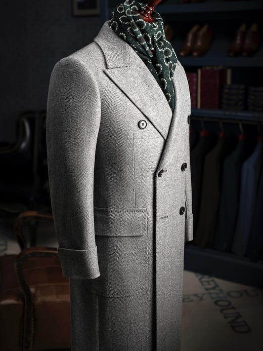 Stylbiella 羊绒羊毛灰色宽人字纹马球大衣 商品图1