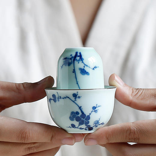 功夫茶具.乌龙茶铁观音闻香品茗杯套组手绘青花（竹子套组） 商品图3