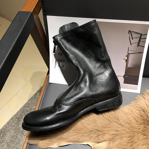 classicguidi网红短靴鬼帝靴女倒靴310前拉链鞋210粗跟马丁靴女