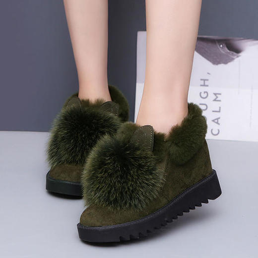 PDD-毛毛鞋女冬季内增高棉鞋加绒短靴保暖百搭坡跟雪地靴 商品图0