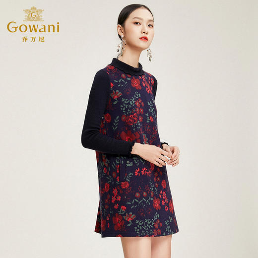 乔万尼绵羊毛连衣裙秋冬蔷薇花打底裙流行中长款裙子女EN4E709 商品图2