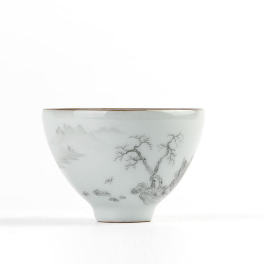 官窑品茗杯.手绘山水功夫茶杯(枯木发荣） 商品图0