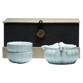 影青瓷快客杯一壶二杯.莲台南瓜款