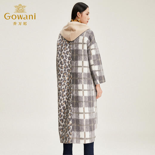 【绵羊毛】乔万尼秋冬大衣中长款毛呢大衣连帽外套时尚格子豹纹大衣EN4A789 商品图3
