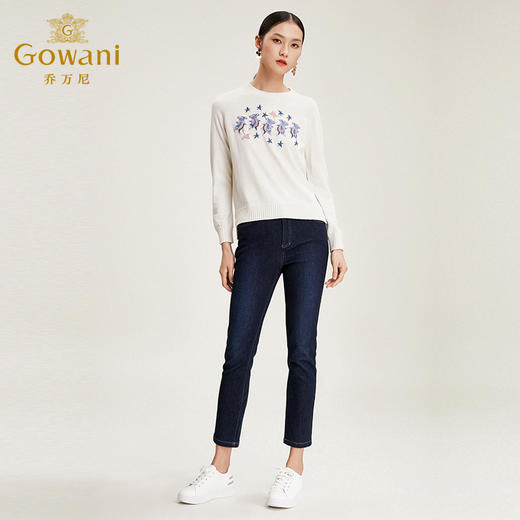 乔万尼裤子女秋冬裤子女直筒深蓝色修身显瘦百搭牛仔裤EN3F406 商品图1