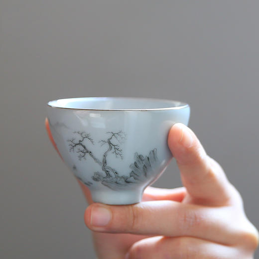 官窑品茗杯.手绘山水功夫茶杯(枝末生根） 商品图4