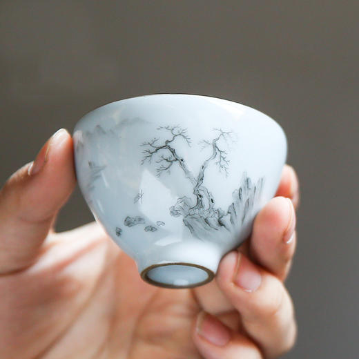 官窑品茗杯.手绘山水功夫茶杯(枯木发荣） 商品图2
