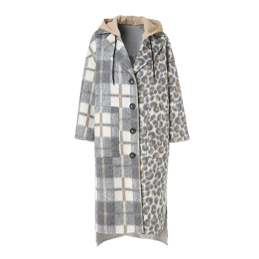 【绵羊毛】乔万尼秋冬大衣中长款毛呢大衣连帽外套时尚格子豹纹大衣EN4A789 商品图4