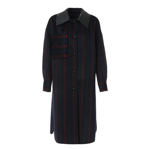 【100%绵羊毛】乔万尼秋冬毛呢大衣女时尚条纹翻领阔版外套气质中长韩版EN4A790 商品图4