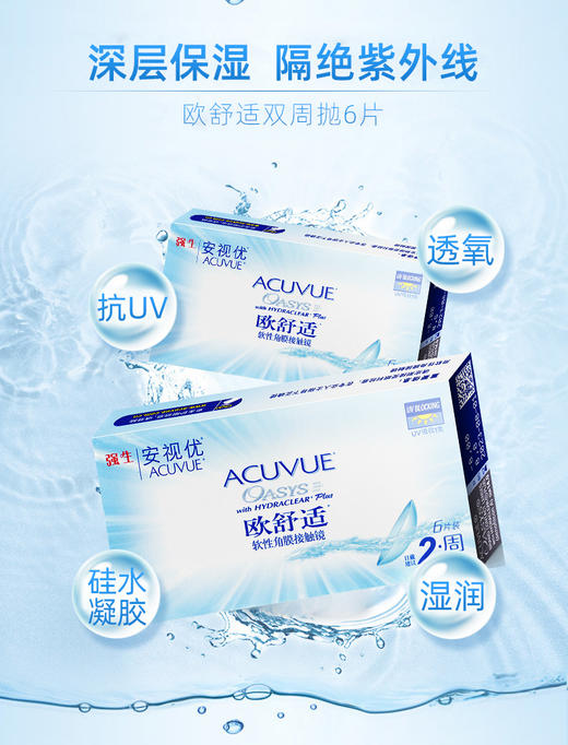 强生安视优欧舒适 隐形近视眼镜8.4mm双周抛6片装硅水凝胶透明片 商品图1