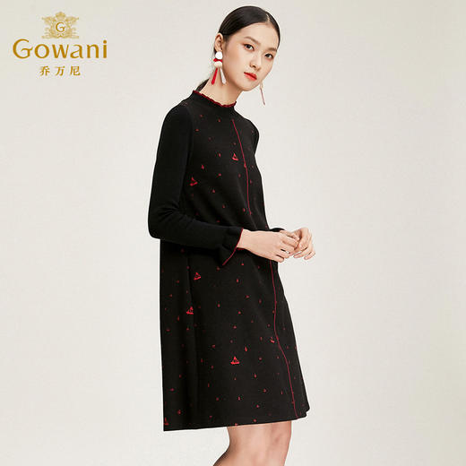 乔万尼流行羊毛裙子秋冬简约大气打底裙中长款连衣裙长袖女EN4E710 商品图2