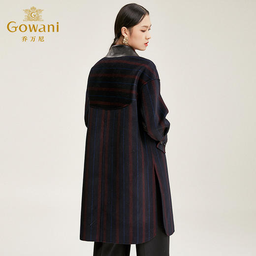 【100%绵羊毛】乔万尼秋冬毛呢大衣女时尚条纹翻领阔版外套气质中长韩版EN4A790 商品图3