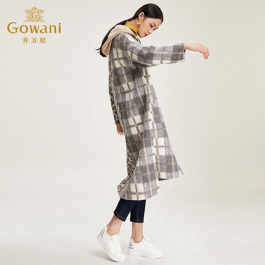 【绵羊毛】乔万尼秋冬大衣中长款毛呢大衣连帽外套时尚格子豹纹大衣EN4A789 商品图2