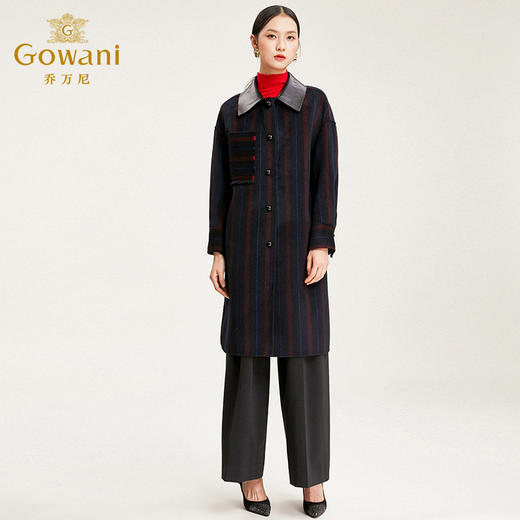 【100%绵羊毛】乔万尼秋冬毛呢大衣女时尚条纹翻领阔版外套气质中长韩版EN4A790 商品图2