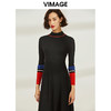 VIMAGE纬漫纪秋新品时尚撞色半高领针织衫优雅气质连衣裙女V1201802 商品缩略图3